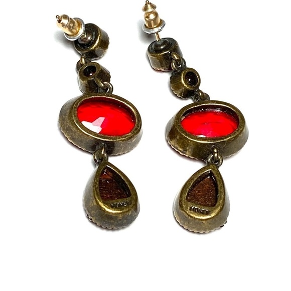 MONET Earrings Drops Dangles Acrylic Bronze Antique Tone - Picture 6 of 9